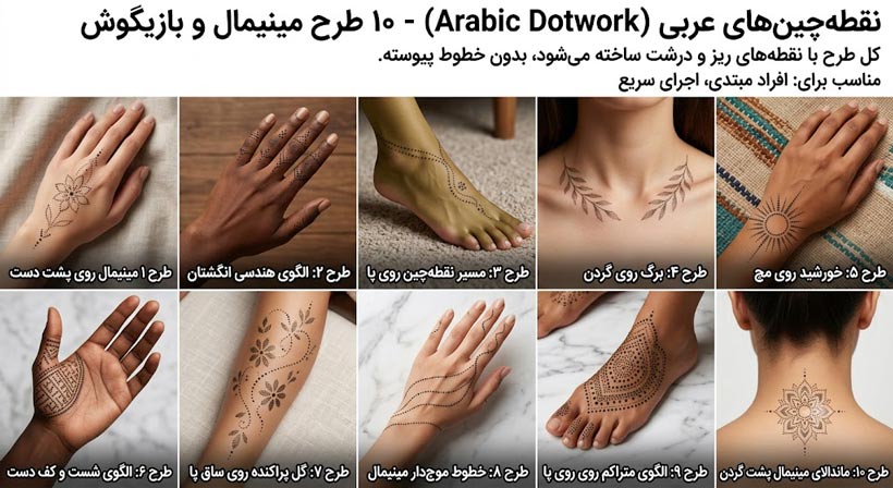 نقش حنا ظریف و جدید روی انگشتان دست و پا مدل عربی 17 نقش نقطهچینهای عربی با حنا روی دست و پا