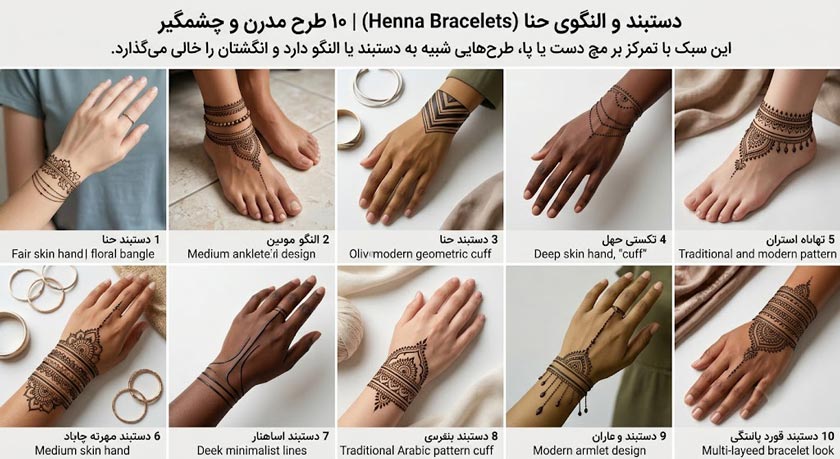 نقش حنا ظریف و جدید روی انگشتان دست و پا مدل عربی 20 طرحهای حنا دقیقاً شبیه به یک دستبند یا النگو دور مچ