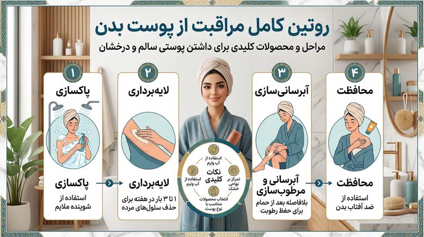 بهترین روتین خانگی مراقبت از پوست بدن 3 روتین گامبهگام روزانه مراقبت از پوست بدن